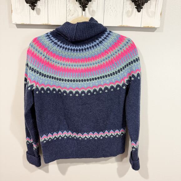 Vineyard Vines Fair Isle Turtleneck Sweater XS 100% Cashmere Blue Pink EUC - Picture 3 of 6